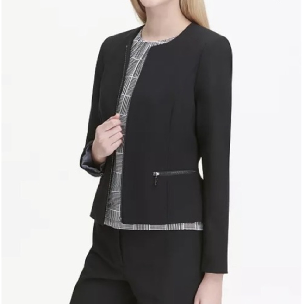 Halston black Woven Zip jacket